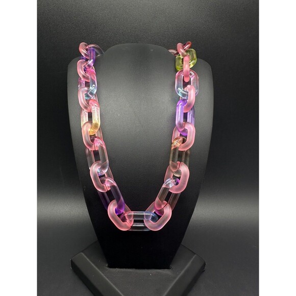 Rainbow Translucent Cable Link Transparent Acrylic Chain Link Necklace 18” - Picture 4 of 10
